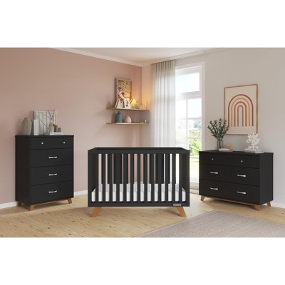Child Craft SOHO 4-in-1 Convertible Crib, 3-Drawer Dresser, Chest, Nightstand, 4-Piece Nursery Set (Ebony)