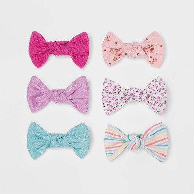 Image of Baby Girls' 6pk Bow_Print Hair Clips - Cloud Island™ Blue/Pink
