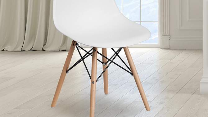 Emma and Oliver Plastic Accent Dining Chair with Wooden Legs, 2 of 13, play video