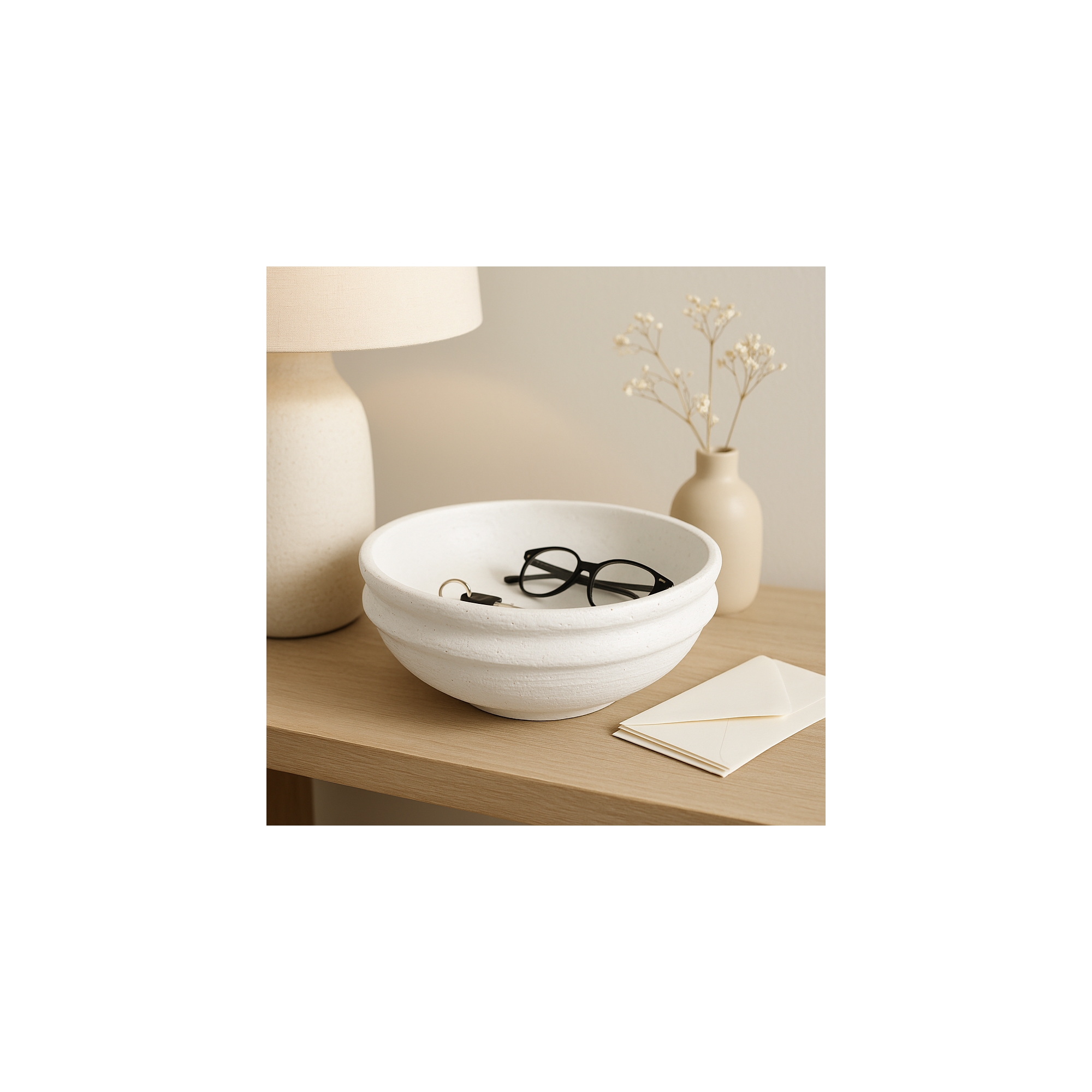 Decorative Textured Round Bowl for Coffee Table - Contemporary Centerpiece Table Decoration, Living Room, and Home Decor Accent - 6", White