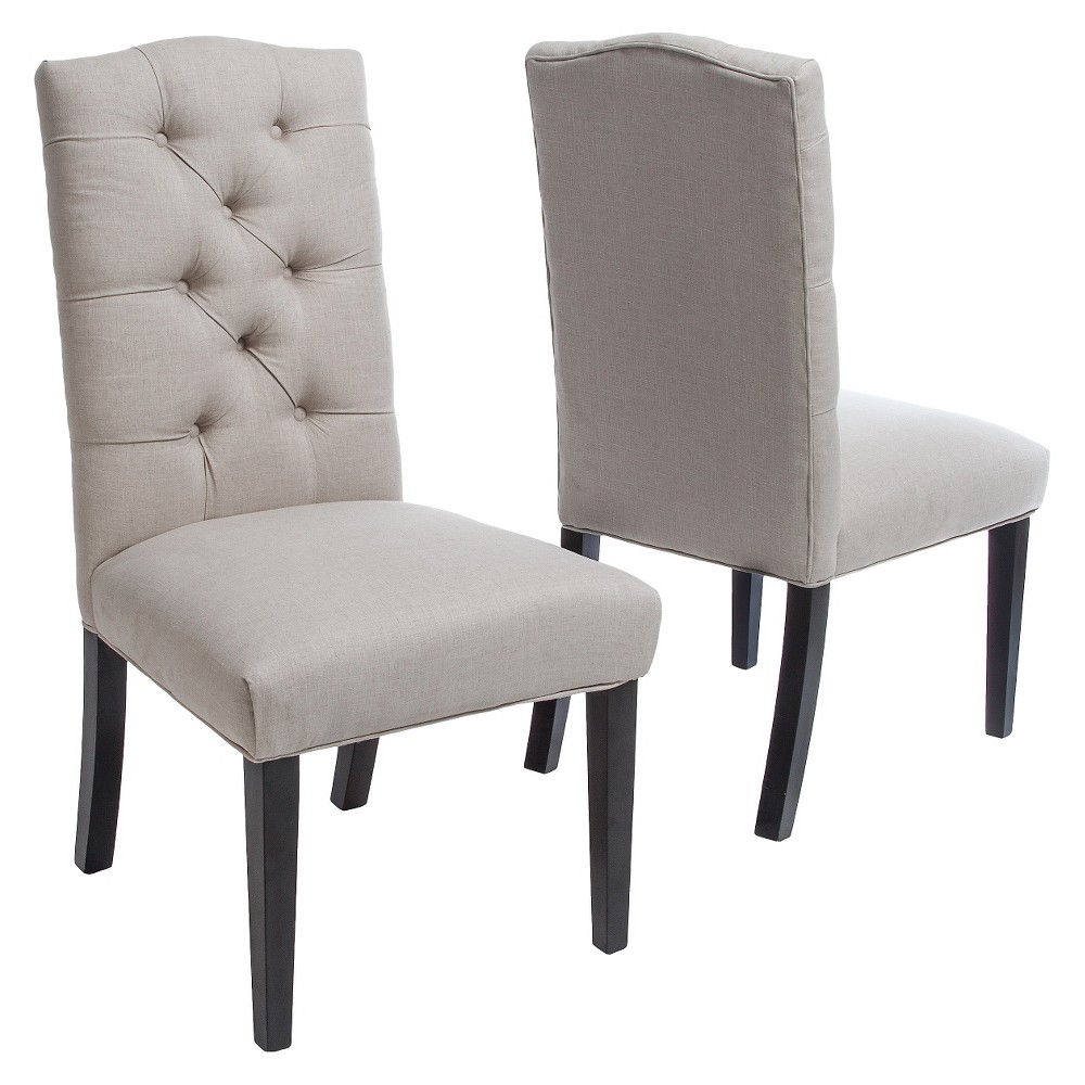 Photos - Chair Set of 2 Berlin Tufted Fabric Dining  Natural: Upholstered, Wood Legs