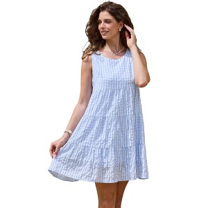 INSPIRE CHIC Women's Gingham Mesh Sleeveless Scoop Neck Lined Swing Tiered A-Line Mini Dresses - 1 of 4