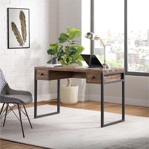 Alaterre Furniture Claremont Rustic Wood and Metal Office Desk, Natural Wood Grain Finish with Two Side Drawers, Ideal for Home Office and Study Room - 1 of 4
