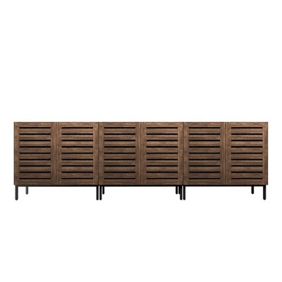 Farmhouse Dark Brown MDF 91" Sideboard Buffet with Adjustable Shelves