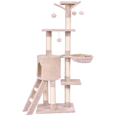 Tangkula 56-in Pet Cat Activity Tree Kitten Climbing Tower with Condo & hammock Beige