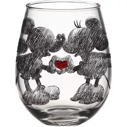 Silver Buffalo Disney Mickey and Minnie Sketchbook Stemless Wine Glass | Holds 20 Ounces