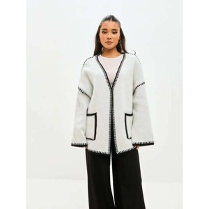 Women's Oversized Long Sleeve Knit Cardigan Front Pockets Adjustable Shoulder Strap Casual Knit Sweater Outerwear with Belt - 1 of 4