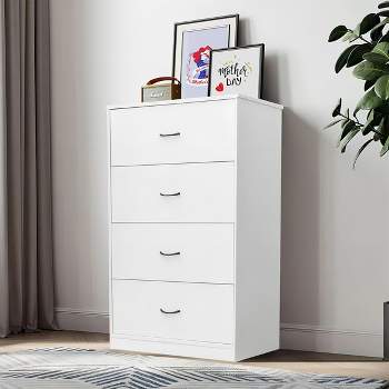 SKONYON 4 Drawer Wood Dresser Storage Cabinet, White