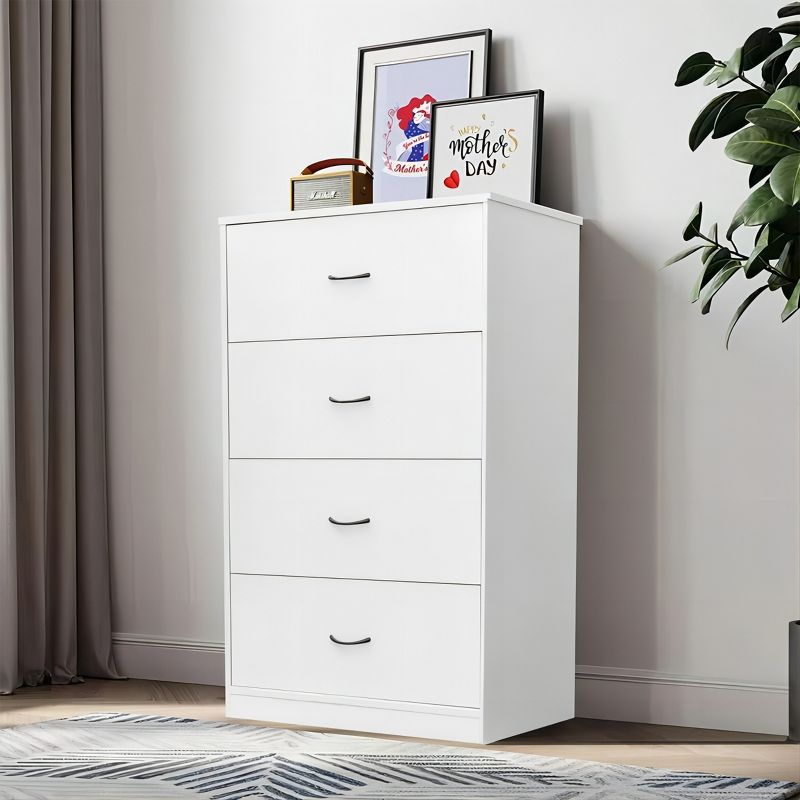 SKONYON 4 Drawer Wood Dresser Storage Cabinet, White, 1 of 10
