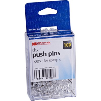 Officemate Pushpins Plastic Clear Head 1/2" L 92707