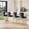 Black Bar Stools Set of 2 Velvet Counter Height Bar Stools with Metal Legs Button Tufted and Nailheads Trim Wing-Back Bar Chairs - 3 of 4