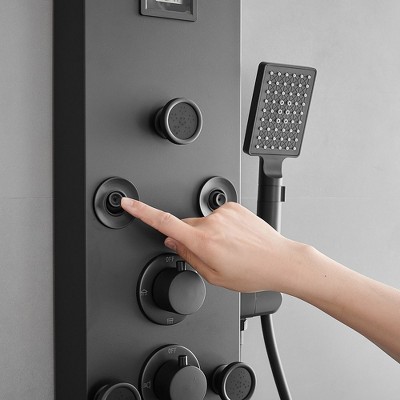 Matte Black 52'' Shower Panel with Rainfall Shower Head and Body Jets