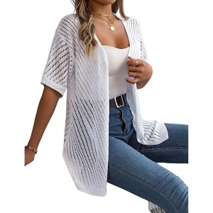 Lightweight Crochet Cardigan for Women Short Sleeve Duster Boho Open Front Knitted Cardigan - 1 of 4