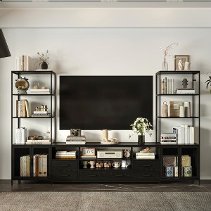Famapy Contemporary Black TV Consoles Entertainment Center with Famapy Shelving & Drawers - Chic Storage Option for Home Media Spaces - 1 of 4