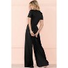 I AM A FASHION JUNKY Black Plain Slim Fit Crop Top And Wide Leg Pants Set - 2 of 4