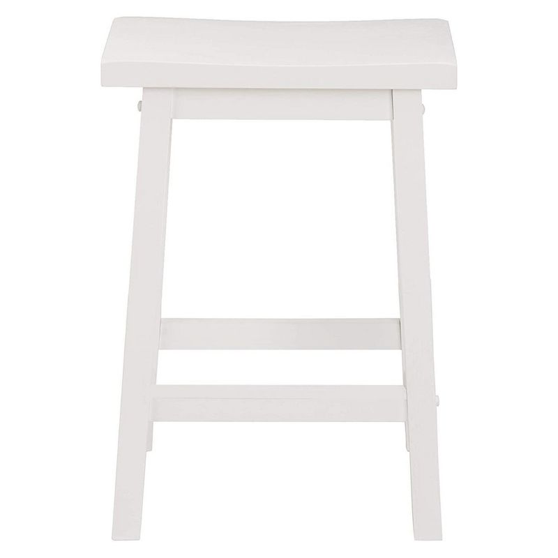PJ Wood Classic Saddle-Seat 24" Tall Kitchen Counter Stools for Homes, Dining Spaces, and Bars w/Backless Seats, 4 Square Legs, White (4 Pack), 3 of 7