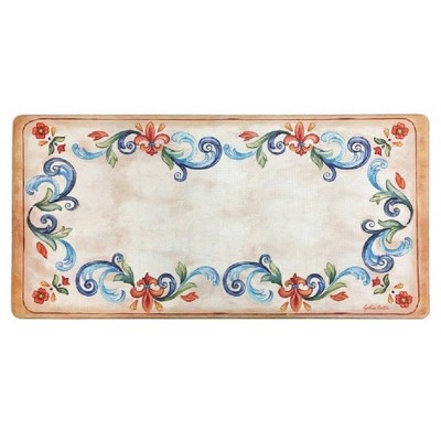 39" x 20" PVC Tuscan Fleur Anti-Fatigue Kitchen Floor Mat Cream - J&V Textiles