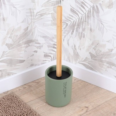 Evideco French Home Goods Stylish Toilet Brush and Holder Set with Natural Bamboo handle