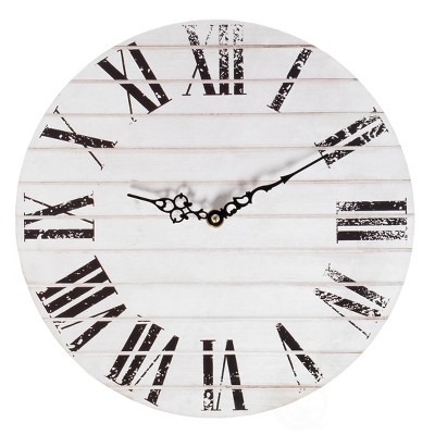 Quickway Imports Roman Numeral Style Modern Home Decor Wall Clock Unique Handle Design For Living Room, Kitchen, or Dining Room Wooden White