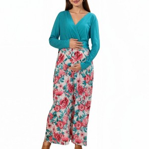 Anna-Kaci Women's Long Sleeve V-Neck Floral Print Maternity Dress with Empire Waist - 1 of 4