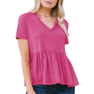 EXLURA Women's Summer Short Sleeve Peplum Babydoll Tops Cute V Neck T Shirts - 1 of 4
