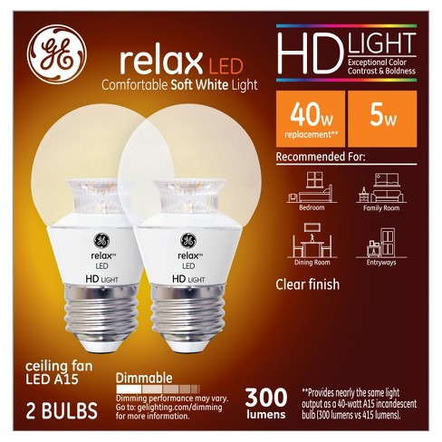 General Electric 2pk 40w Relax White Hd, Ceiling Fan Light Bulbs Led