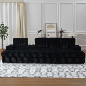 GDFStudio Vale Modern 127" L-shaped 3-Seater Corduroy Upholstered Sectional Sofa with 3 Ottomans - 1 of 4