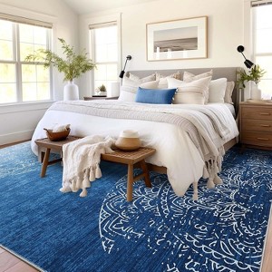 Washable Vintage Ombre Runner Rug, Non Slip Throw Carpet, Low Pile Soft Mat for Bathroom Bedroom Hallway Entryway Laundry Room Kitchen - 1 of 4