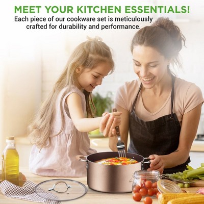 14-Piece Bronze Aluminum Non-Stick Cookware Set