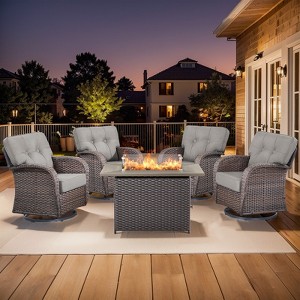 Buenhomino 5 Pieces Patio Wicker Furniture Set - 4 Outdoor Swivel Rocker Glider Chairs with Propane Fire Pit Table - 1 of 4