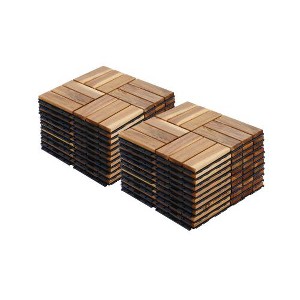 Hrinhom 20PCS Patio Acacia Wood Deck Tiles, Outdoor 12" x 12" Interlocking Flooring - 1 of 4