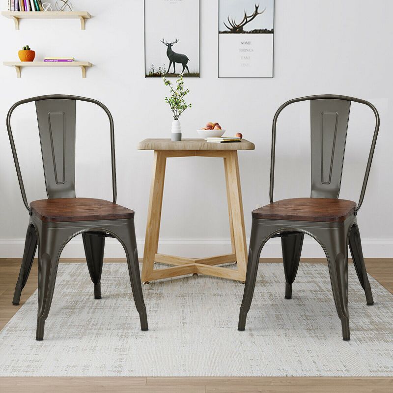 Costway Set of 4 Style Metal Dining Side Chair Wood Seat Stackable Bistro Cafe, 4 of 11