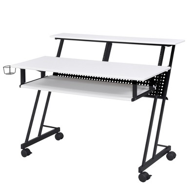 NicBex Music Studio Desk with Keyboard Tray Wooden Top & Metal Frame, Mobile with Caster Wheels for Home Studio
