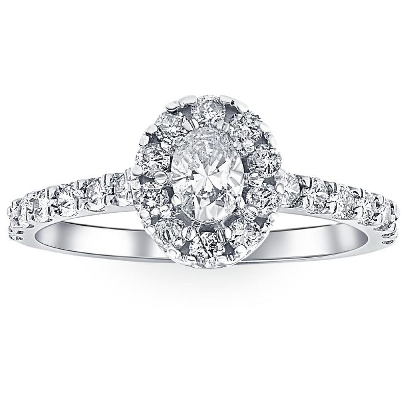 Pompeii3 1Ct Oval Diamond Halo Engagement Ring in 10k White Gold, 1 of 6