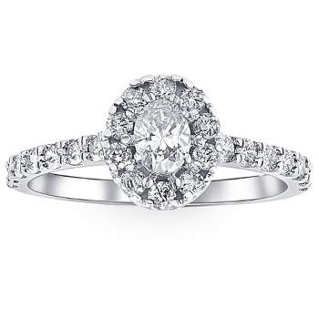 Pompeii3 1Ct Oval Diamond Halo Engagement Ring in 10k White Gold