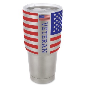 100 North 30 Ounce Stainless Steel On the Go Travel Tumbler With Push Top Lid, American Flag Veteran Silver - 1 of 4