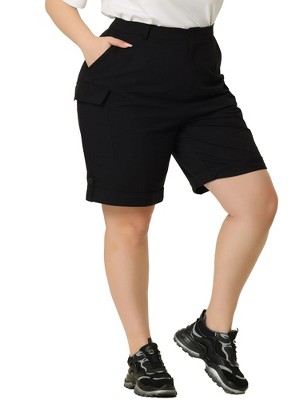 Agnes Orinda Women's Plus Size Knee Lenth Jogger Pocket Track Cargo Shorts  Black 3X
