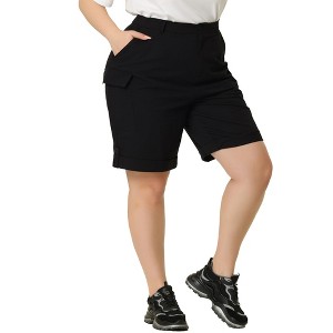 Agnes Orinda Women's Plus Size Above-the-Knee Length Jogger Pocket Track Cargo Shorts - 1 of 4