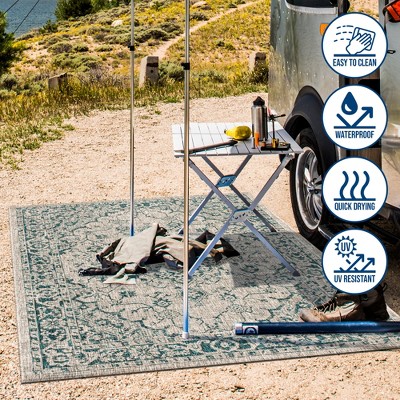 Rozetta Gray and Teal Medallion Synthetic Area Rug