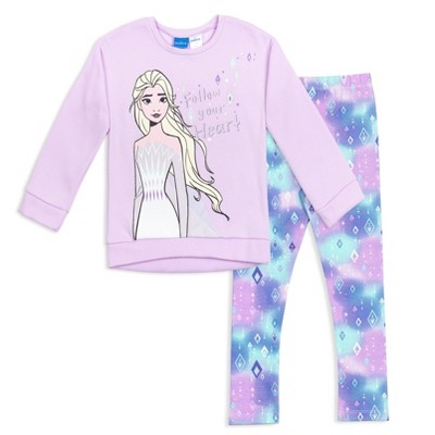 Disney Frozen Elsa Toddler Girls Pullover French Terry Sweatshirt &  Leggings Purple 5T