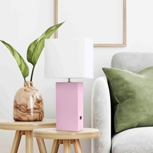 21" Lexington Leather Base Modern Home Decor Bedside Table Lamp with USB Charging Port and Fabric Shade - Lalia Home - 1 of 4