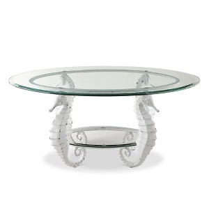 SPI Home Seahorse Coffee Table – 42" Glass-Top Nautical Table with Sculpted Marine Base, Coastal Living Room Statement Furniture - 1 of 4