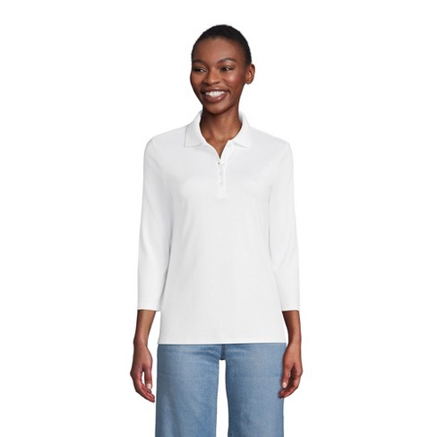 Lands' End Women's Supima Cotton 3/4 Sleeve Polo Shirt - X-small - White :  Target