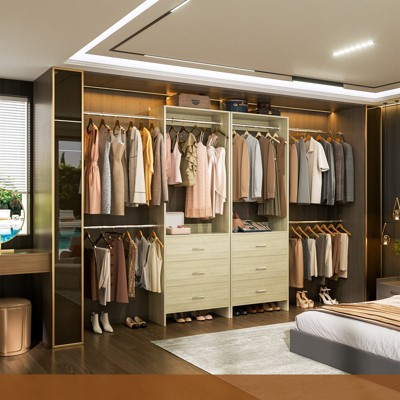 Aheaplus Set of 2 Closet System with 6 Drawers and 6 Hanging Rods, Adjustable Clothes Organizer