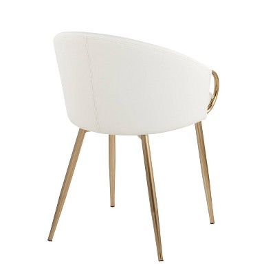 White Faux Leather and Gold Metal Low Upholstered Chair