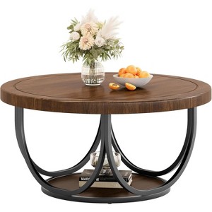 Lantine 2 Tiers Round Coffee Table, 35.4" Circle Cocktail Table with Storage Shelf, Industrial Center Tables for Living Room - 1 of 4