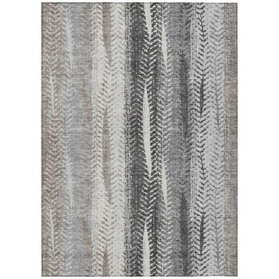 Khaki Ivory And Gray Botanical Leaves Washable Indoor Outdoor Area Rug