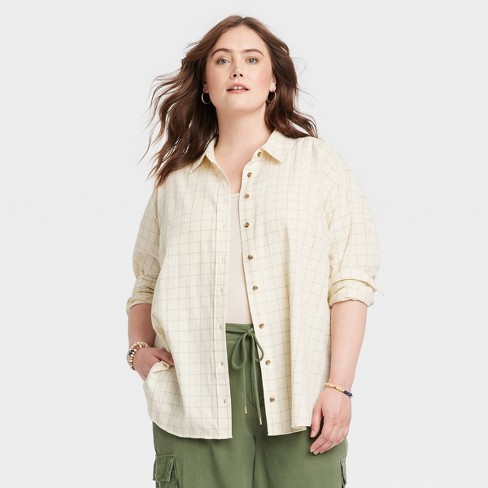 Women's Long Sleeve Oversized Button-Down Shirt - Universal Thread™ Green 1X