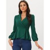 INSPIRE CHIC Women's Peplum Long Lantern Sleeve Elegant Wrap V Neck Office Blouse - 2 of 4