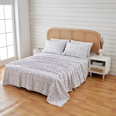 Lavender Floral Full Size Microfiber Sheet Set with Pillowcases